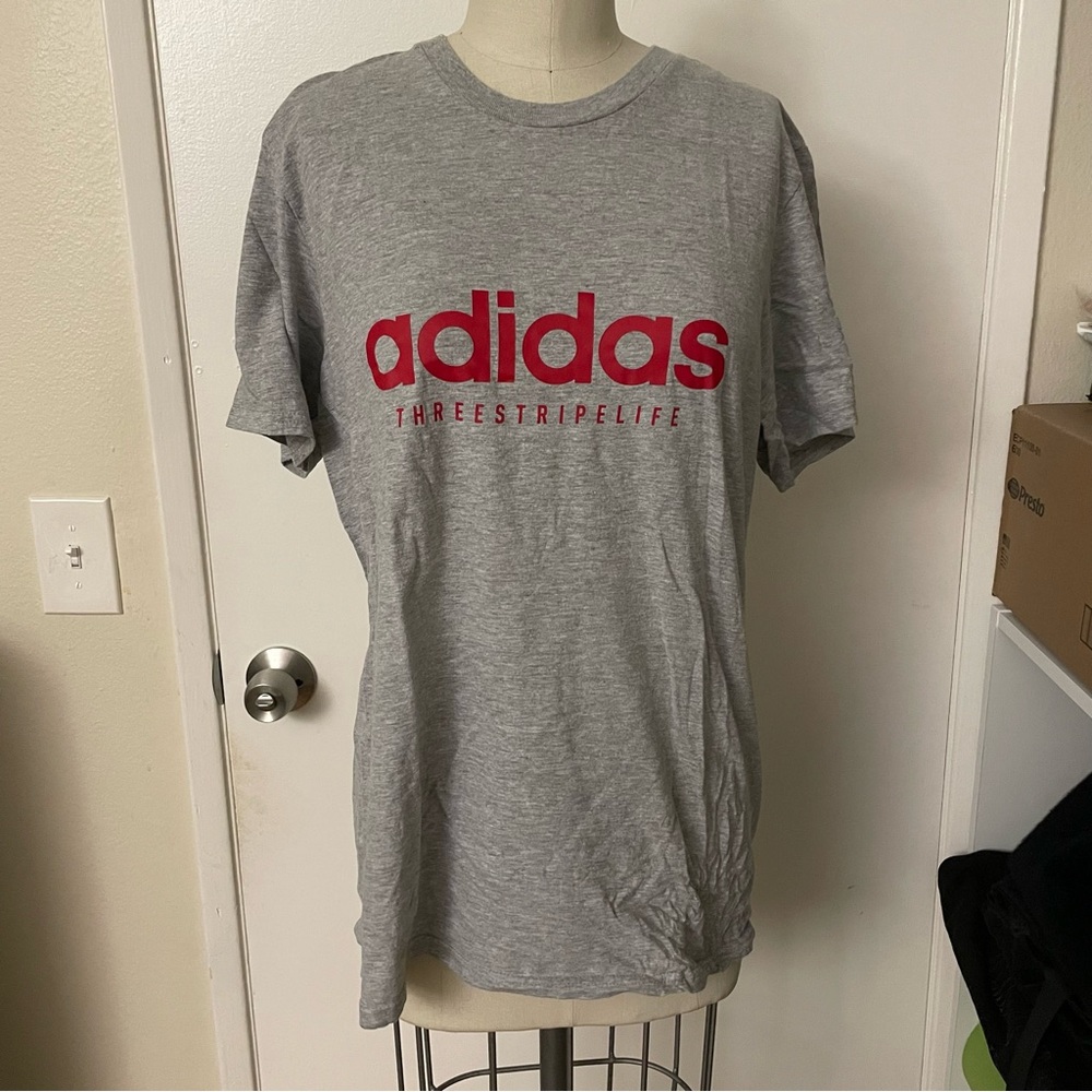Adidas grey t-shirt with red logo Size L